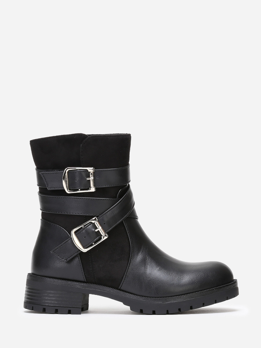 Bottines noires en simili et suédine à multi-brides