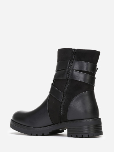 Bottines noires en simili et suédine à multi-brides