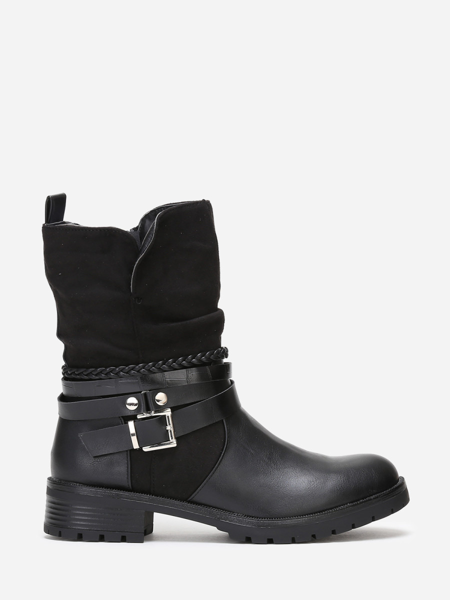 Bottines noires à multi-brides texturées grandes tailles