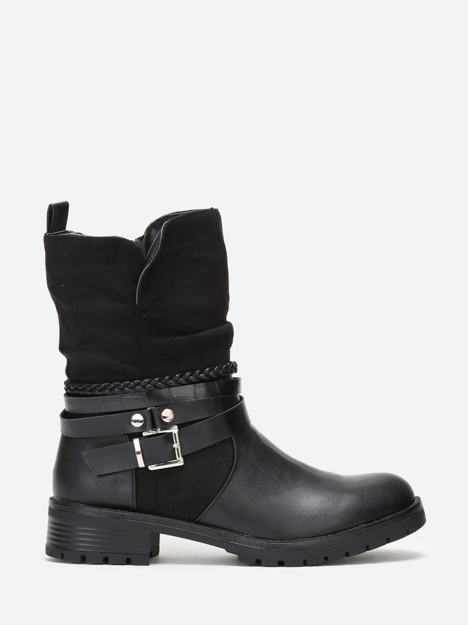 Bottines noires à multi-brides texturées grandes tailles