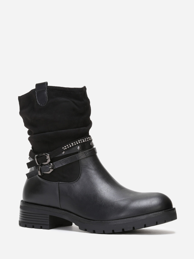 Bottines bi-matières noires à brides grandes tailles