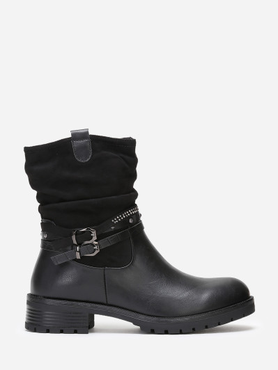 Bottines bi-matières noires à brides grandes tailles