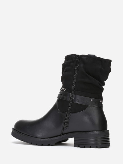 Bottines bi-matières noires à brides grandes tailles