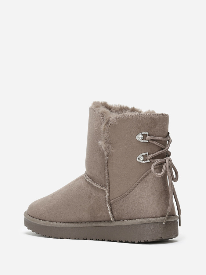 Boots fourrées taupe à strass