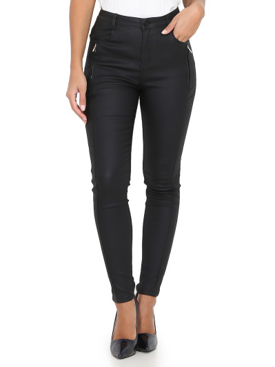 Pantalon moulant enduit et zippé