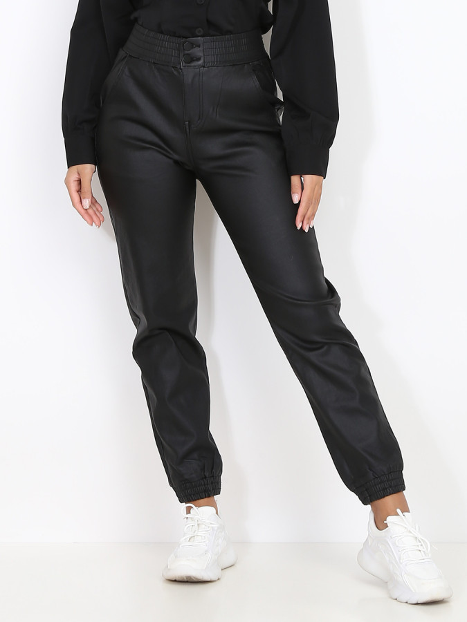 Pantalon jogger en simili noir