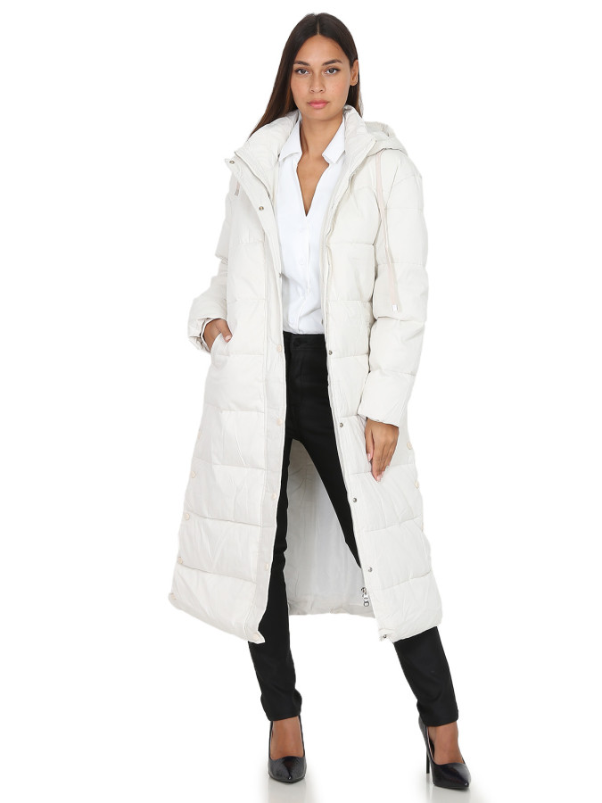 Longue doudoune oversize beige à capuche