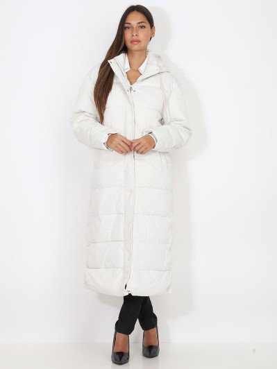 Longue doudoune oversize beige à capuche