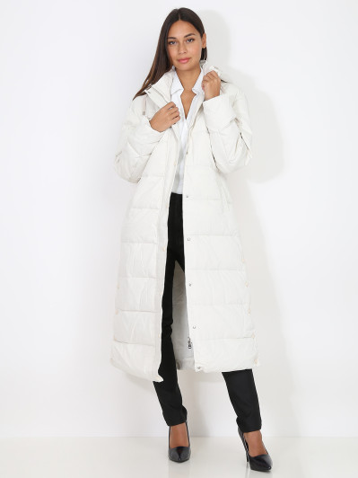 Longue doudoune oversize beige à capuche