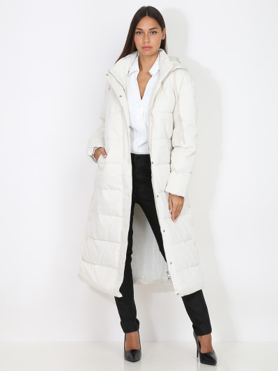 Longue doudoune oversize beige à capuche