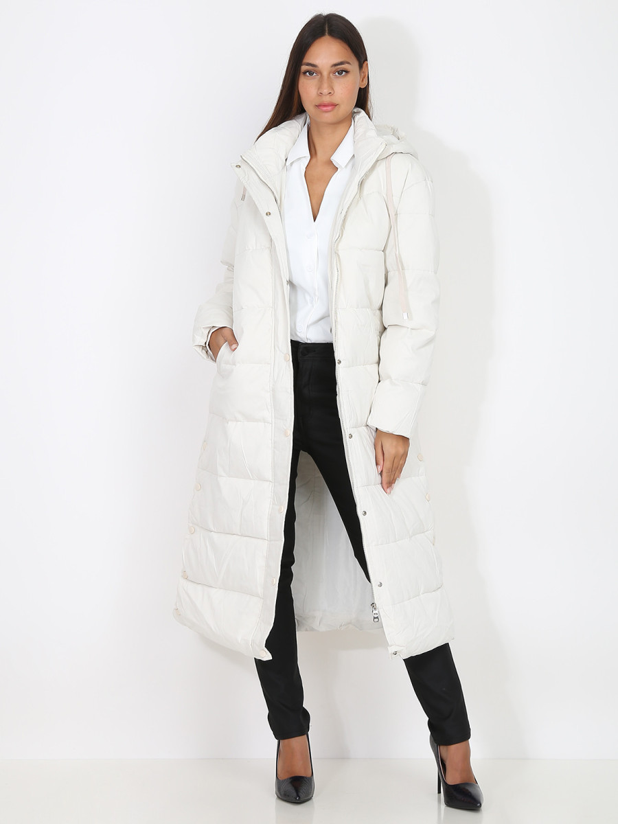 Longue doudoune oversize beige à capuche