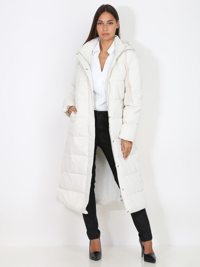 Longue doudoune oversize beige à capuche