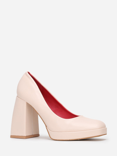 Escarpins rétro beiges à talon large