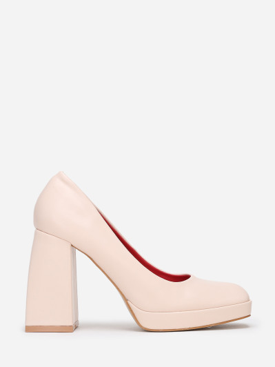 Escarpins rétro beiges à talon large