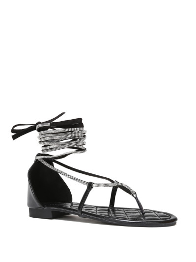 Sandales noires strassées à nouer en simili cuir