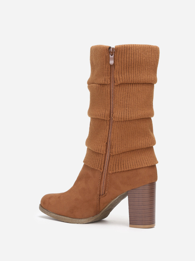 Bottes à talon en suédine et maille