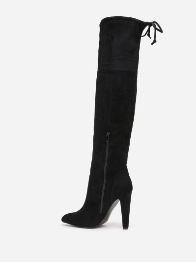 Cuissardes pointues en suédine à cordon