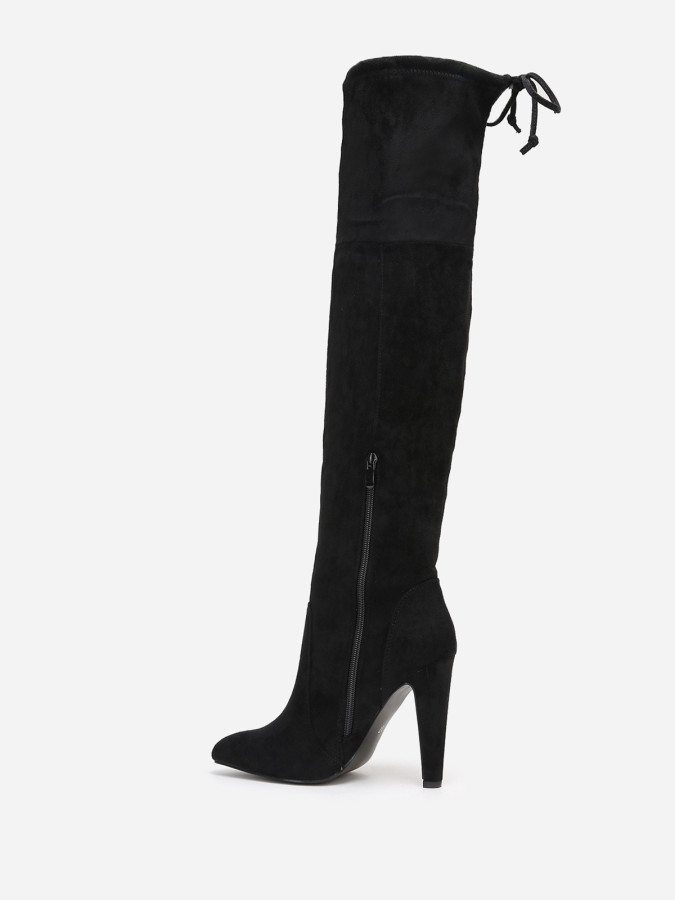 Cuissardes pointues en suédine à cordon