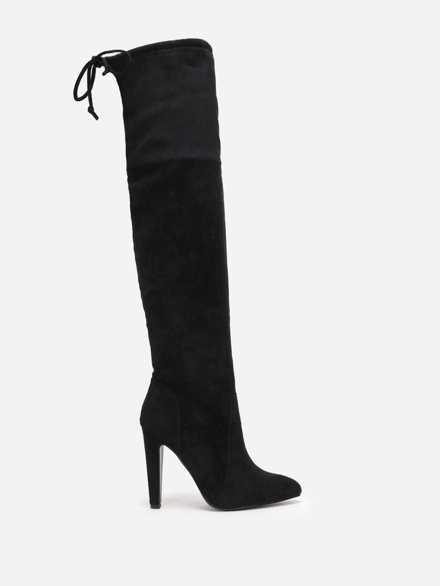 Cuissardes pointues en suédine à cordon