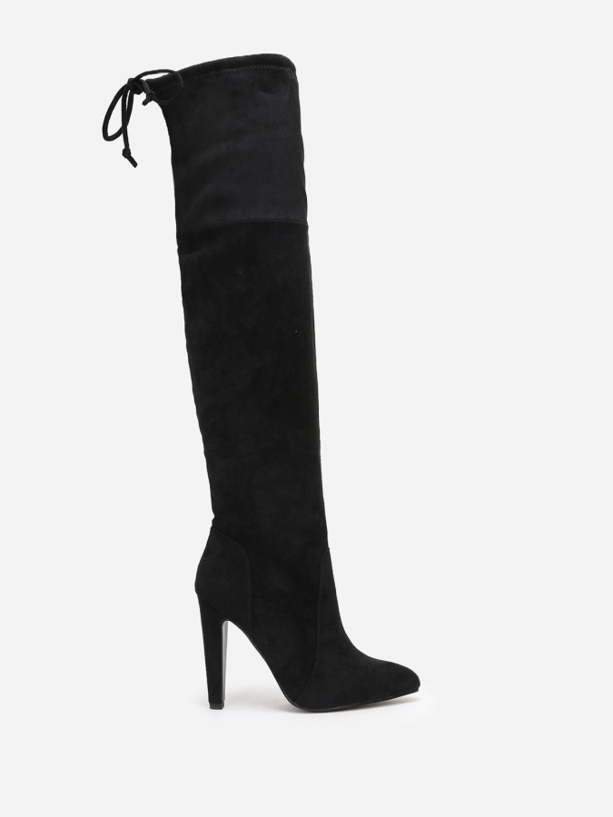 Cuissardes pointues en suédine à cordon