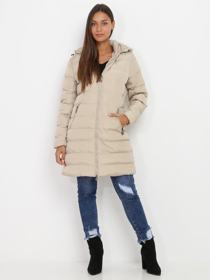 Manteau mi-long matelassé à capuche