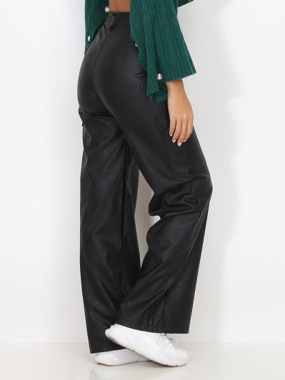 Pantalon cargo évasé en simili