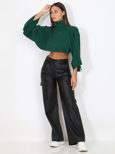 Pantalon cargo évasé en simili