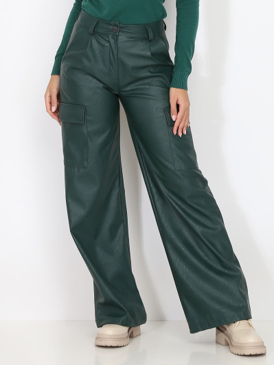 Pantalon cargo évasé en simili