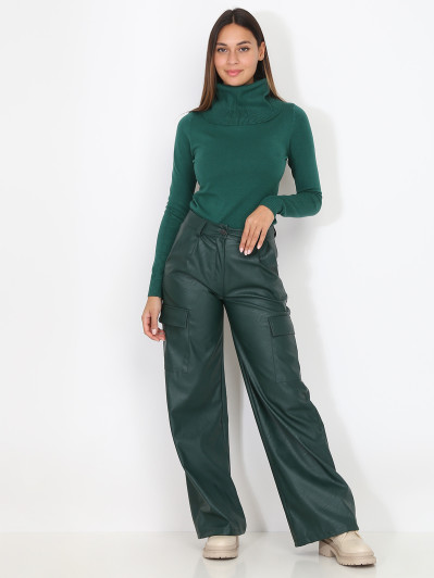 Pantalon cargo évasé en simili
