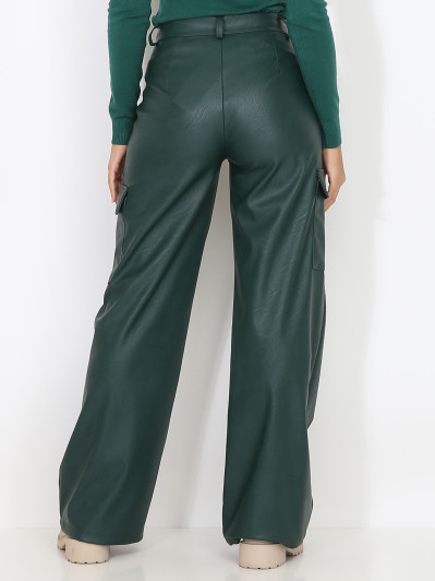 Pantalon cargo évasé en simili