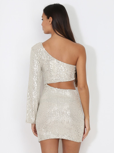 Robe cut-out en sequin à manche évasée