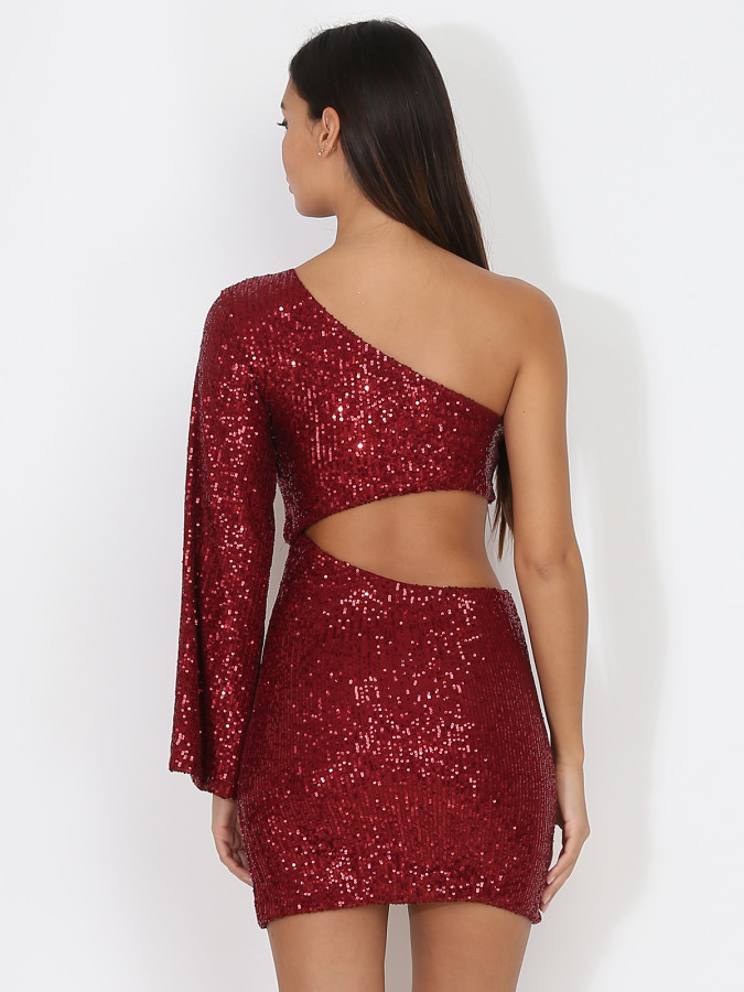 Robe cut-out en sequin à manche évasée