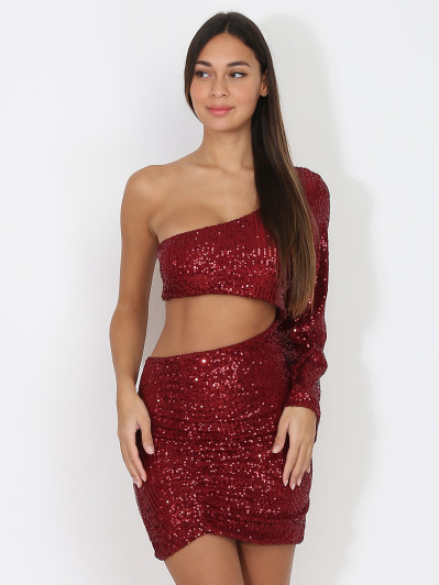 Robe cut-out en sequin à manche évasée