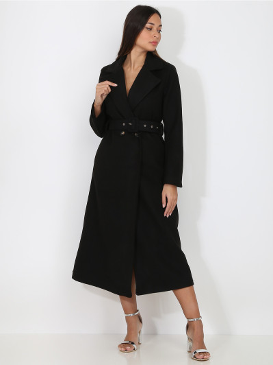 Manteau mi-long croisé et ceinturé