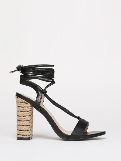 Sandales noires à talon cordage avec laçage