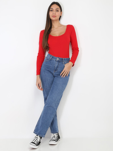 Jeans mom droit en coton