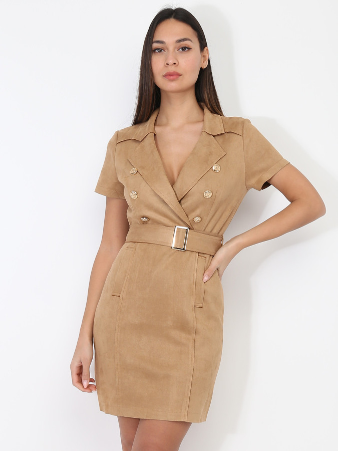 Robe blazer ceinturée en suédine