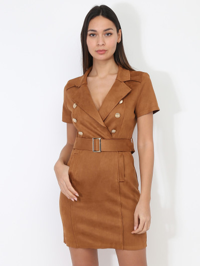 Robe blazer ceinturée en suédine