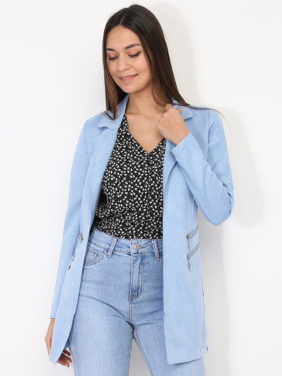 Veste longue en suédine à zips