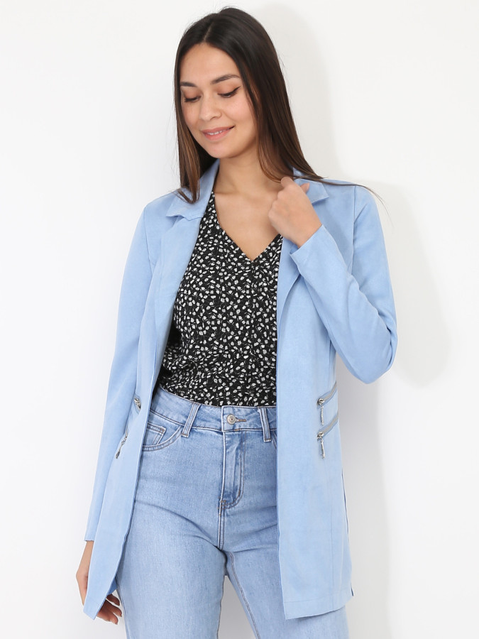 Veste longue en suédine à zips