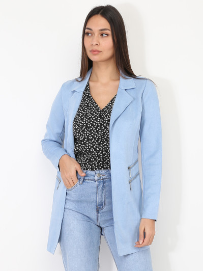 Veste longue en suédine à zips