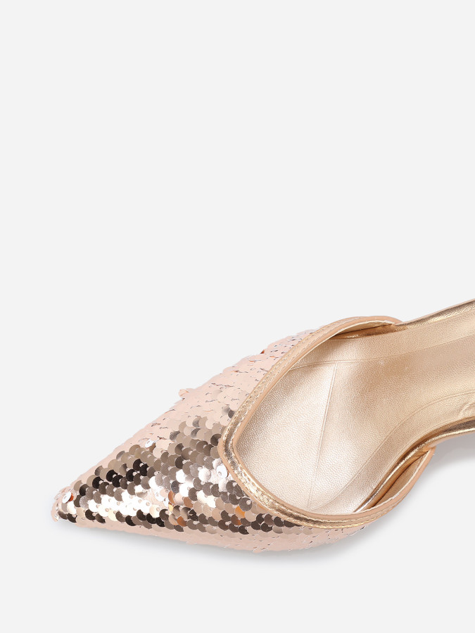 Escarpins pointus rose doré à sequins