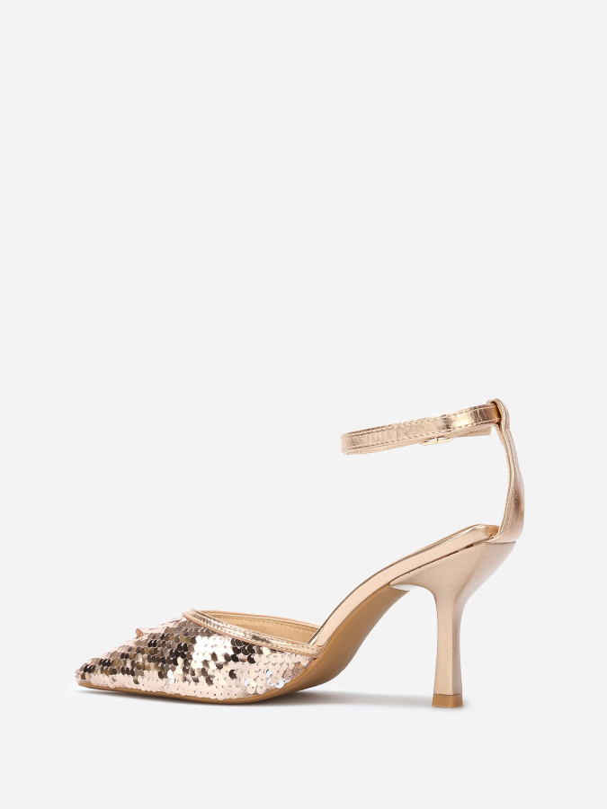 Escarpins pointus rose doré à sequins