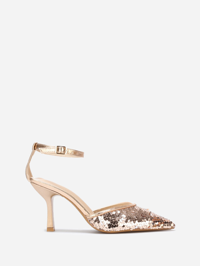 Escarpins pointus rose doré à sequins