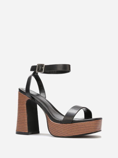 Sandales à plateforme et talon effet bois