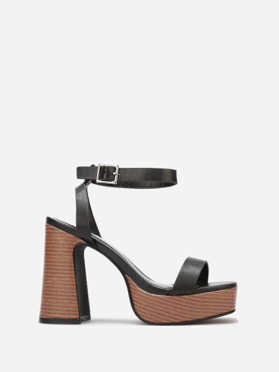 Sandales à plateforme et talon effet bois