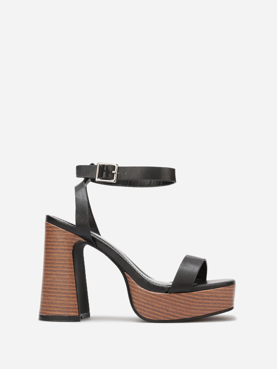 Sandales à plateforme et talon effet bois