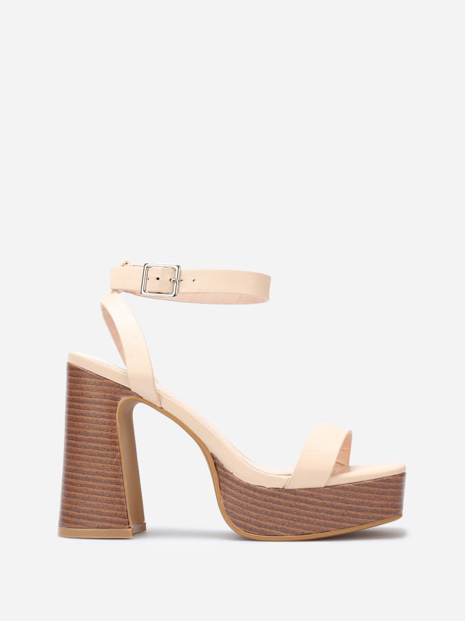 Sandales à plateforme et talon effet bois