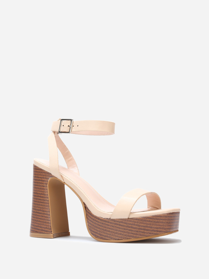 Sandales à plateforme et talon effet bois