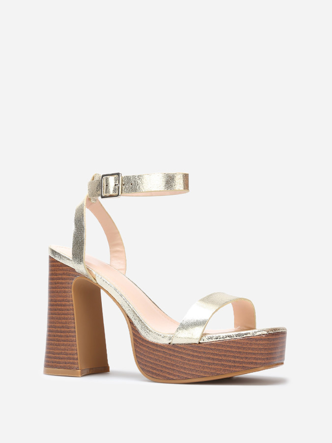 Sandales à plateforme et talon effet bois